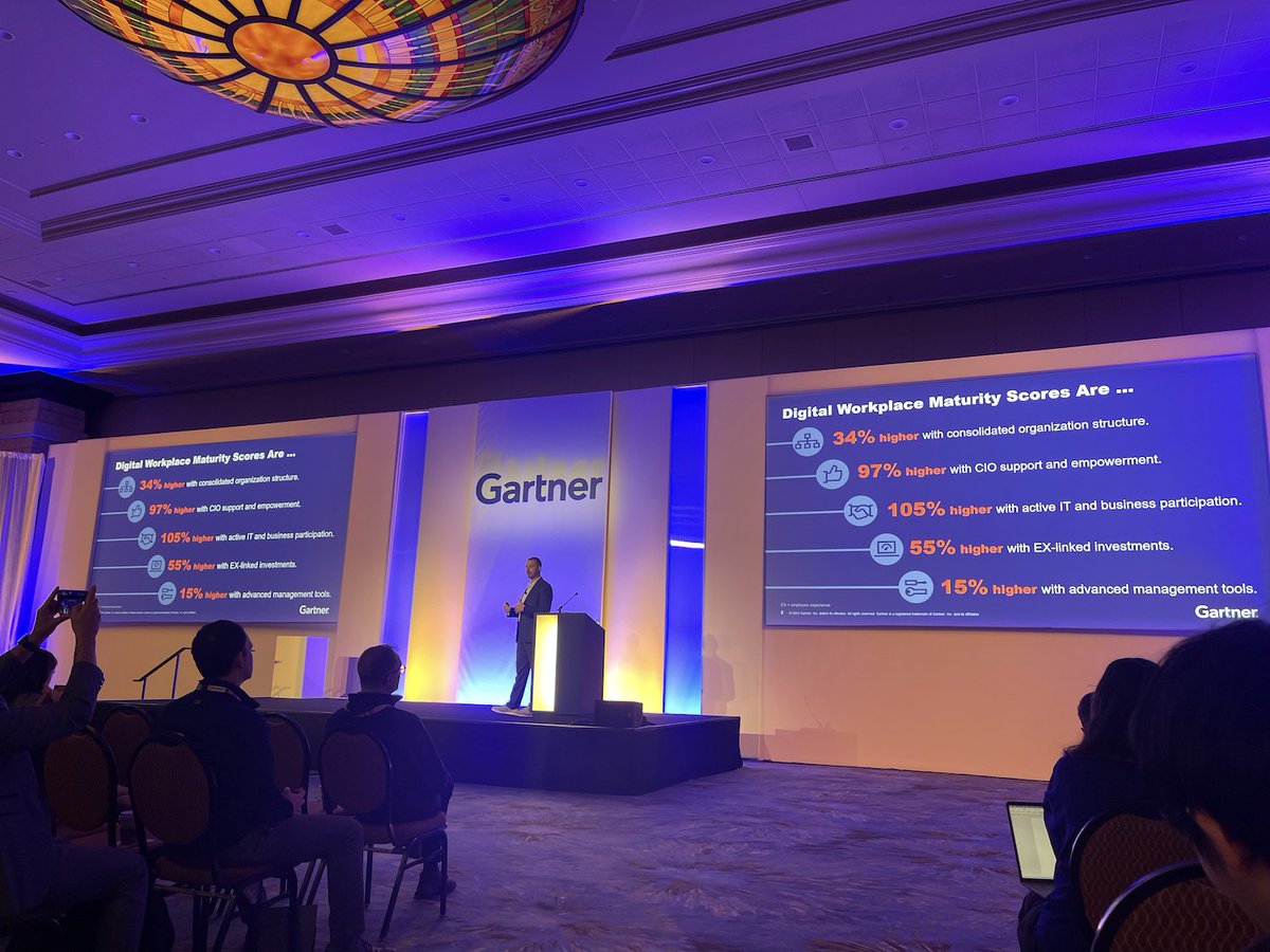 Key insights from <a href="/Gartner_inc/">Gartner</a>'s 2024 Digital Workplace Summit: Integrating digital workplace with EX investments boosts maturity by 55%. 

Prioritizing investments &amp; focusing on EX strategies are crucial for climbing the maturity ladder &amp; future-proofing your org! #GartnerDW
