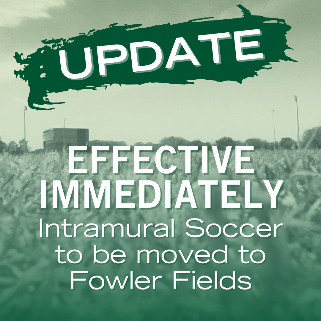 usf_rec's tweet photo. 📢 Important Update! 📢

➡️Effective immediately, Intramurals located on Magnolia Fields will be moved to Fowler Fields, located on the south side of campus.

🔗Impacted Intramurals can reach out to our Intramurals team at rec-imsports@usf.edu for any questions! https://t.co/I0HbrGv5qI