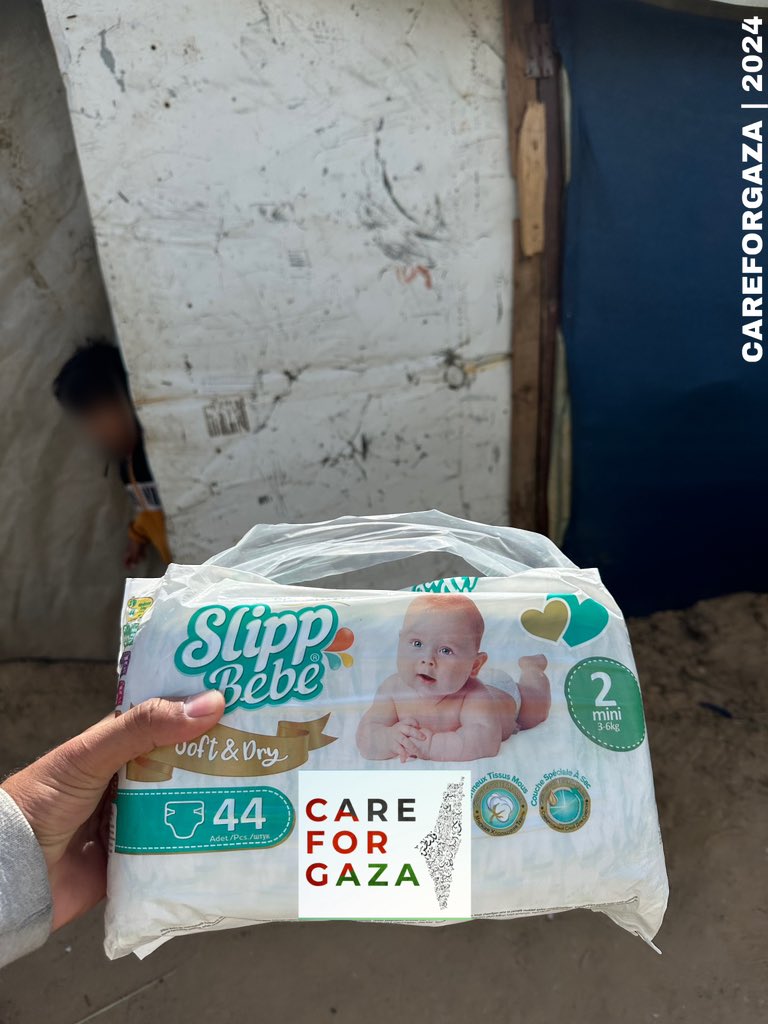 CareForGaza's tweet photo. We delivered baby diapers to the displaced families today.

With the shortage and soaring prices of these products, parents struggle to afford such basic necessities. https://t.co/sQ0CuwjGCB