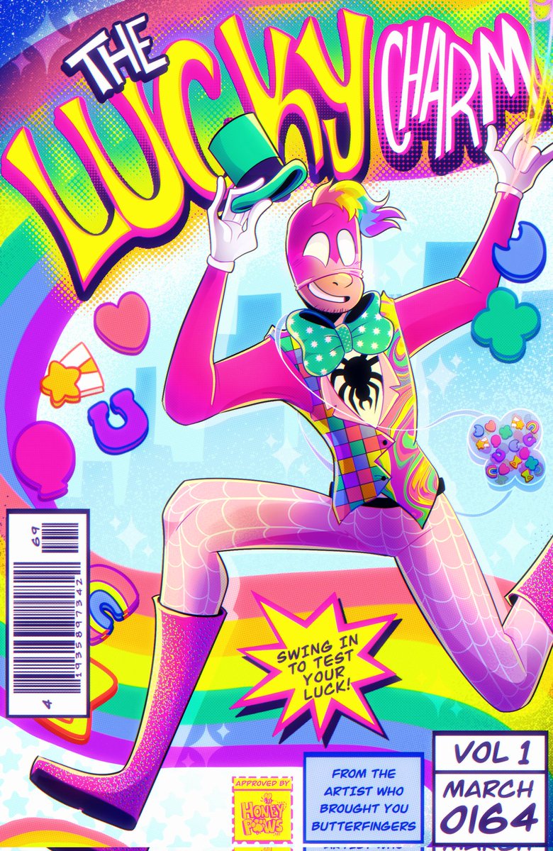 honeypaws_art's tweet photo. Let’s do this again, one last time!🌈 🎩🍀✨
My name is Amber Jones, aka “Am.J.”, New York City’s only Lucky Charm! 🍀✨ 
….I was bitten by a radioactive spider with a survival rate of 0.00001%… guess that made me pretty lucky!🕷️ #spidersona #atsv https://t.co/MP1qAdmJms