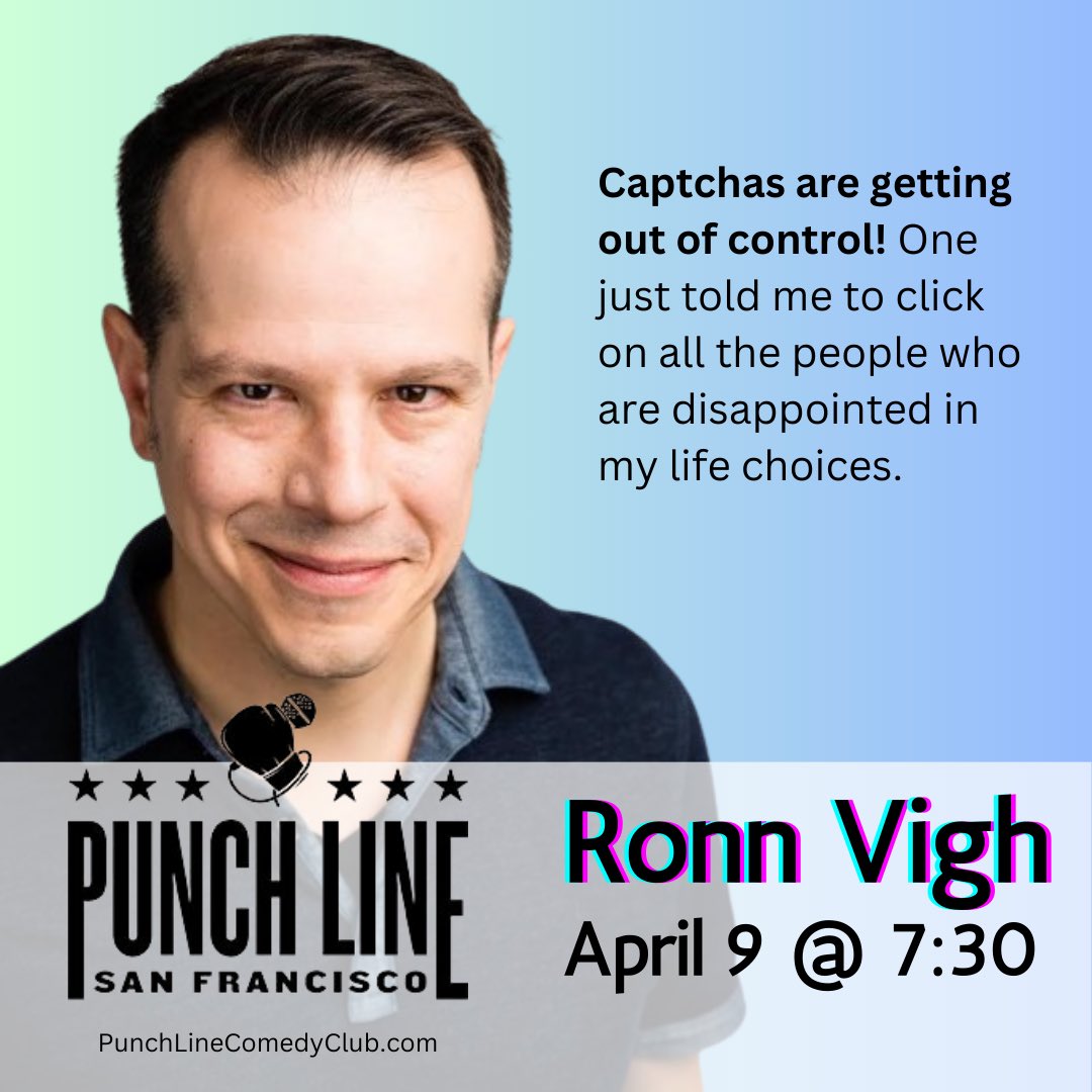 First it was click on the traffic lights, then it was turn the sheep around to face the right way and now it’s spot all of your disapproving relatives. Tell me what captchas you encounter when you get tickets to see me at @punchlinesf April 9th.