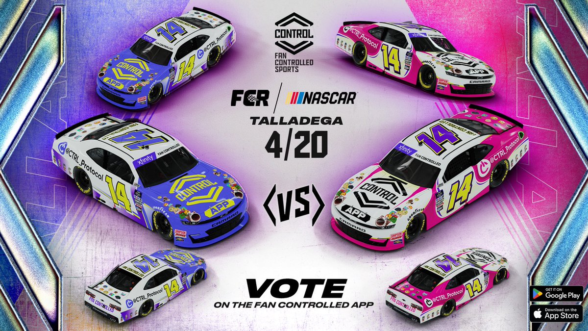 fancontrolled's tweet photo. Car votes are LIVE‼️

Vote for the design of the Fan Controlled car NOW in the Control App📲 https://t.co/lxUFs54LqV

#fancontrolledracing #fancontrolledsports #nascar #talladegaspeedway #ctrl #ctrltoken #ctrlapp https://t.co/sWWiM3BcAk