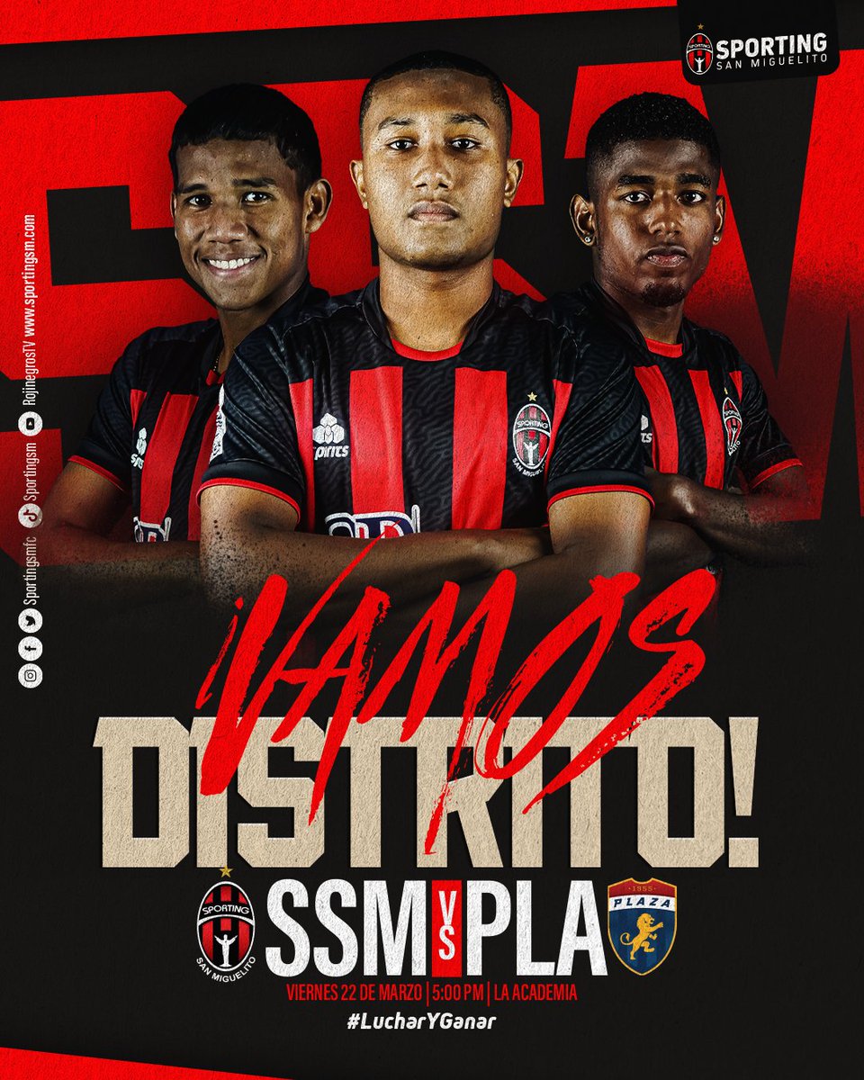 sportingsmfc's tweet photo. ¡PRÓXIMO PARTIDO PROM! ⚽
La categoría Prom buscará una nueva victoria en casa en la Jornada 1️⃣0️⃣ del torneo Apertura 2024 @liga_prom 🔴⚫
🗓 Viernes, 22 de marzo
🏟 La Academia - Los Andes
🆚 @cdplazaamador
🕕 5:00 PM
#LucharYGanar
#ElEquipoDelDistrito https://t.co/1tenp6vBEX