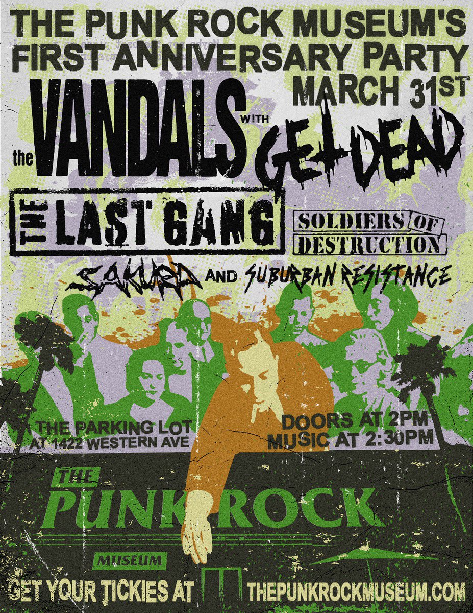 🚨VEGAS🚨 Don't miss out on the 1 year celebration for @thepunkrockmuseum March 31st! TICKETS ARE RUNNING LOW ! ACT FAST! 🎟🐰🥚 etix.com/ticket/p/39080… 🖼🎨 @psychicyouthlarge #TheLastGang #TheVandals #GetDead #thepunkrockmuseum #lasvegas #FatWreckChords #fatwreck