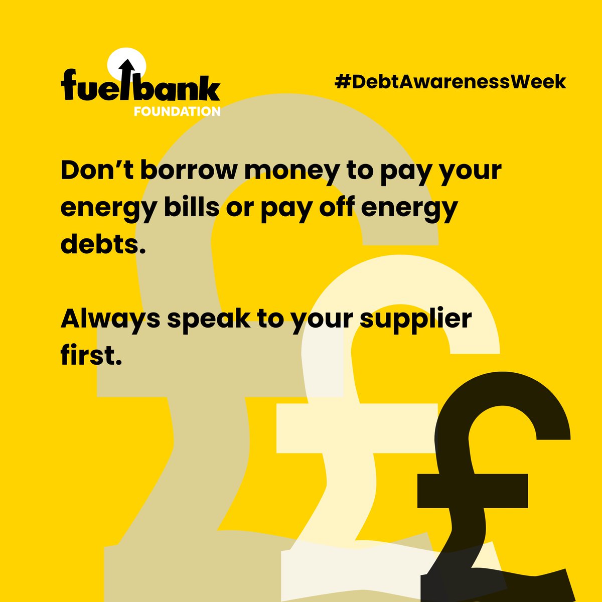 If the credit on your meter has run out or you can't afford to pay your energy bill, borrowing money isn't the answer - it just creates more debt. Speak to your energy supplier or debt advice service, who will always be able to help. #DebtAwarenessWeek #EnergyBills