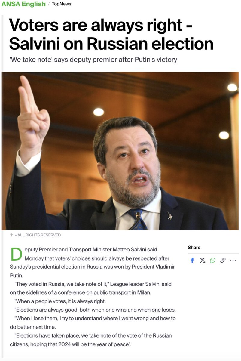 The murdered opposition leaders now cannot tell @matteosalvinimi whether they have lost. But history will answer, as it has, with the fall of all dictators. And then, Minister Salvini, you will be ashamed of those words about Putin's victory.