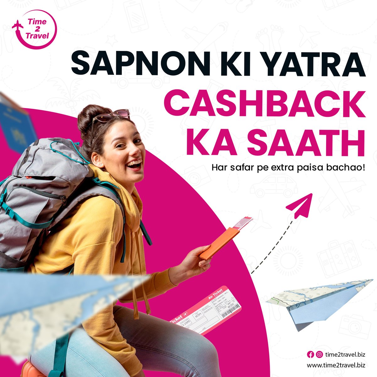 Time2Travel le kar aaya sapnon ki yatra, aur sath mein cashback ka bhi anand! Ab har safar pe extra paisa bachao aur apne sapnon ko sach karo. #Time2Travel #Safar #Cashback #TravelGoals #TravelInspiration #DreamVacation #TravelSavings