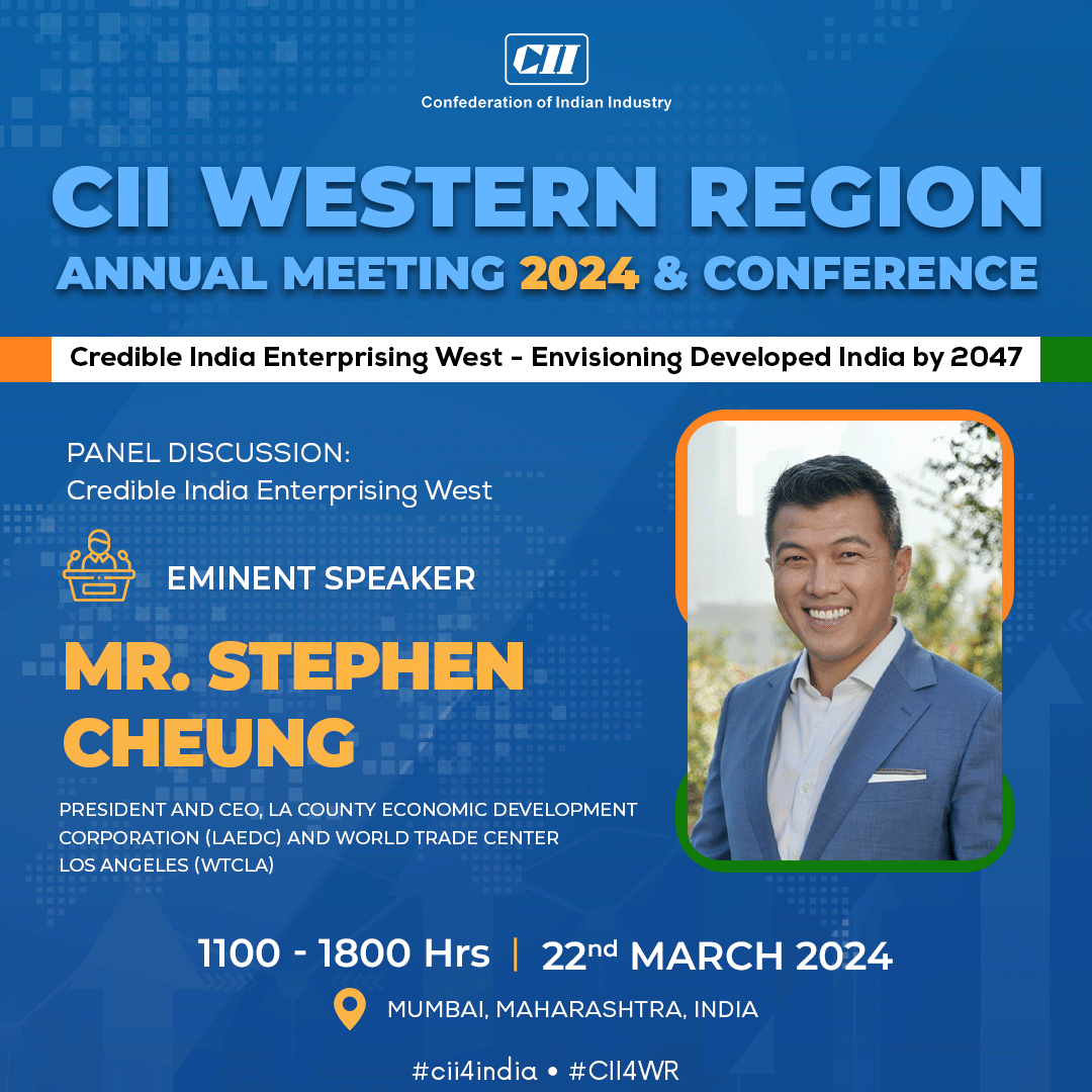 Mr. Stephen Cheung, President and CEO, LA County Economic Development Corporation (LAEDC) and World Trade Center Los Angeles (WTCLA), will grace the stage at the upcoming CII Western Region Annual Meeting 2024. As a prominent figure in economic development and international