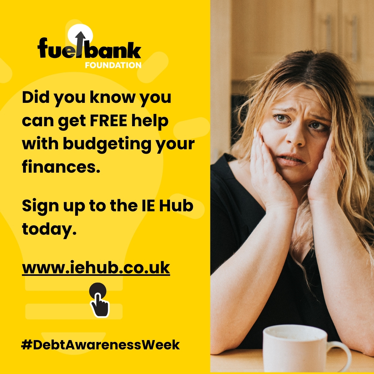 Make getting out of debt easier and less stressful. If making your budget seems too complicated or you don't have time, sign up to the IE Hub budgeting tool for free, and let it do the hard work for you. Sign up at iehub.co.uk #DebtAwarenessWeek