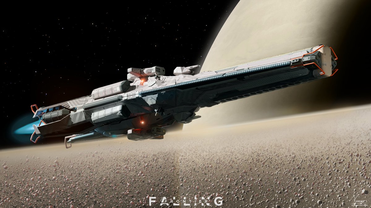 Z7000k's tweet image. A Martian Faslane class creeping along the outer rings of Saturn. 

#FallingFrontier 
#b3d 
#scifi 
#conceptart