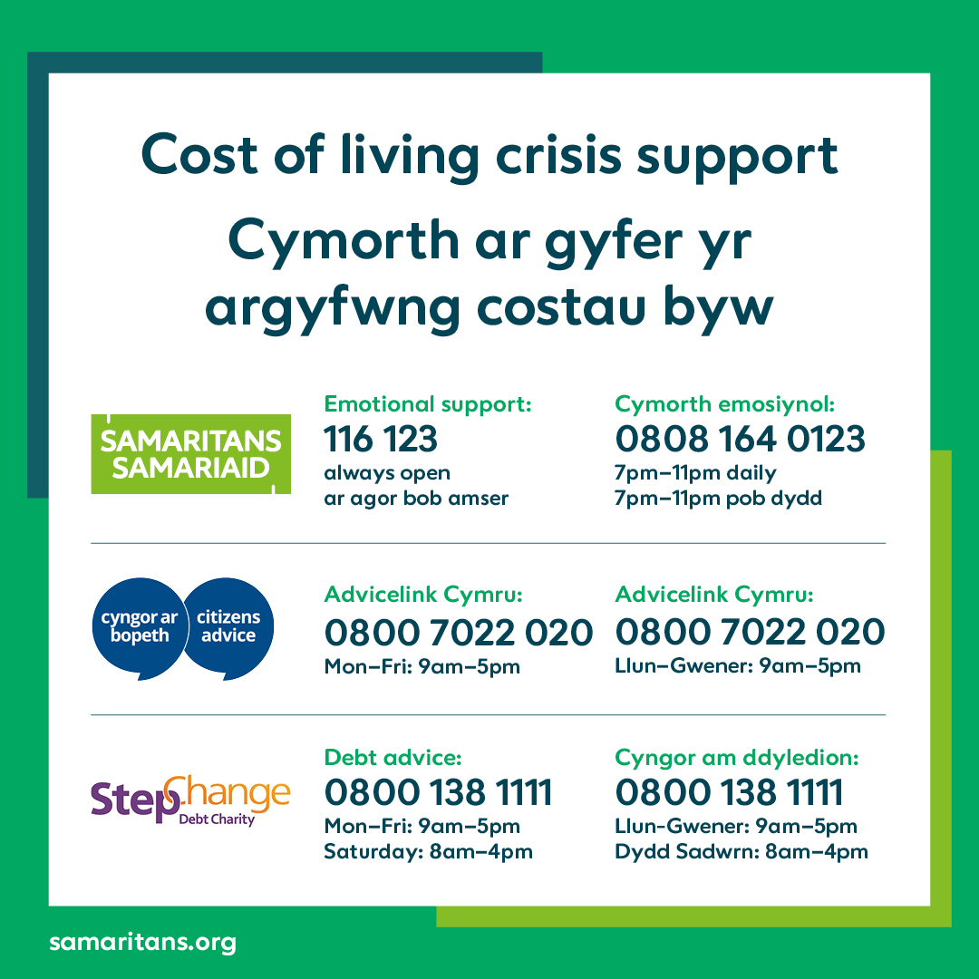Your mental health matters, especially during financial stress.

This #DebtAwarenessWeek, remember there are places to turn to if you’re struggling and need support.

Here are a few helpful numbers; our helpline offers a non-judgemental space for you to share your worries 💚
