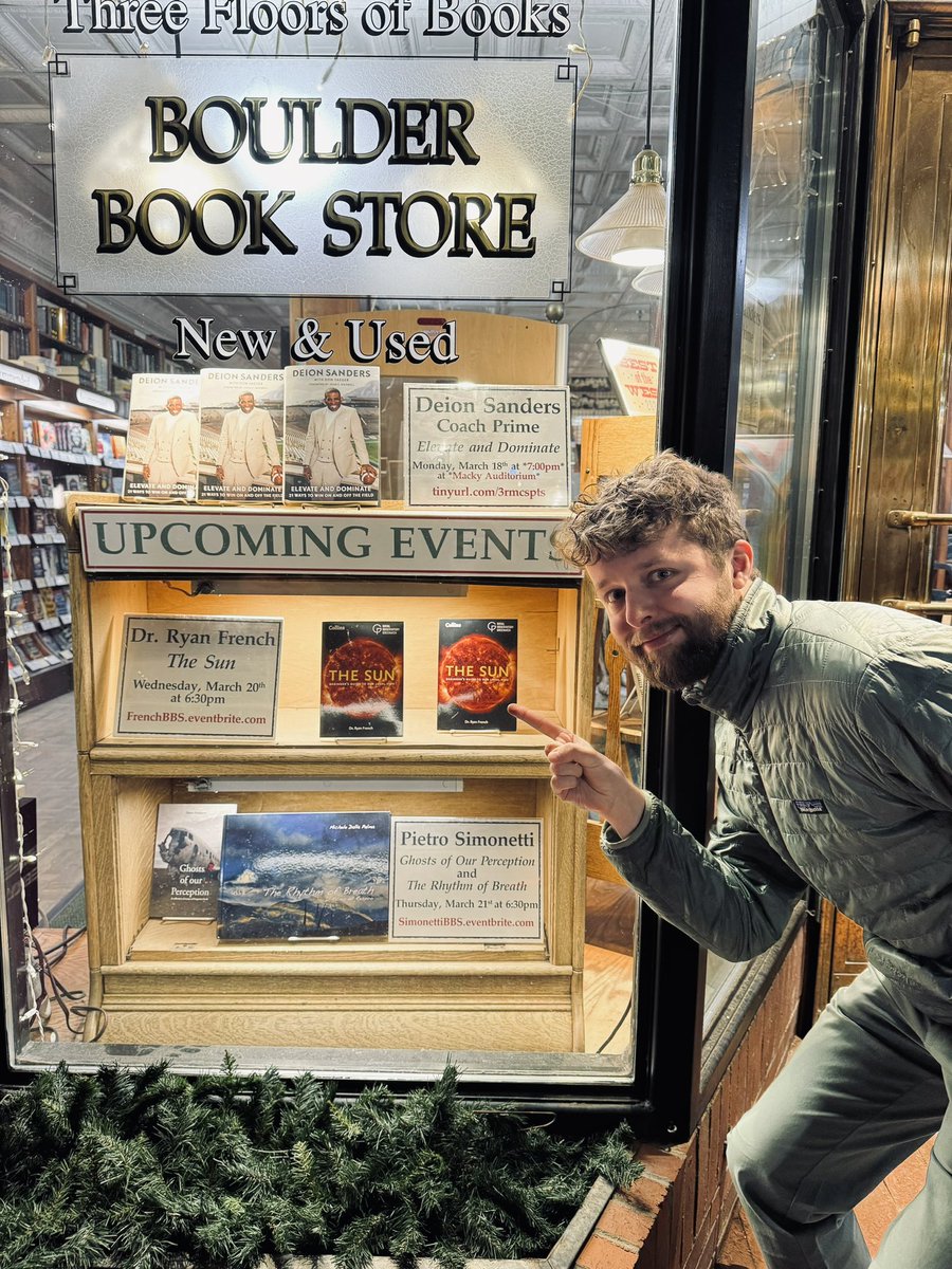 I’m in the bookstore window, and in good company it seems! Come learn about the Sun & eclipses, Wednesday 6:30pm at Boulder Bookstore. eventbrite.com/e/dr-ryan-fren…