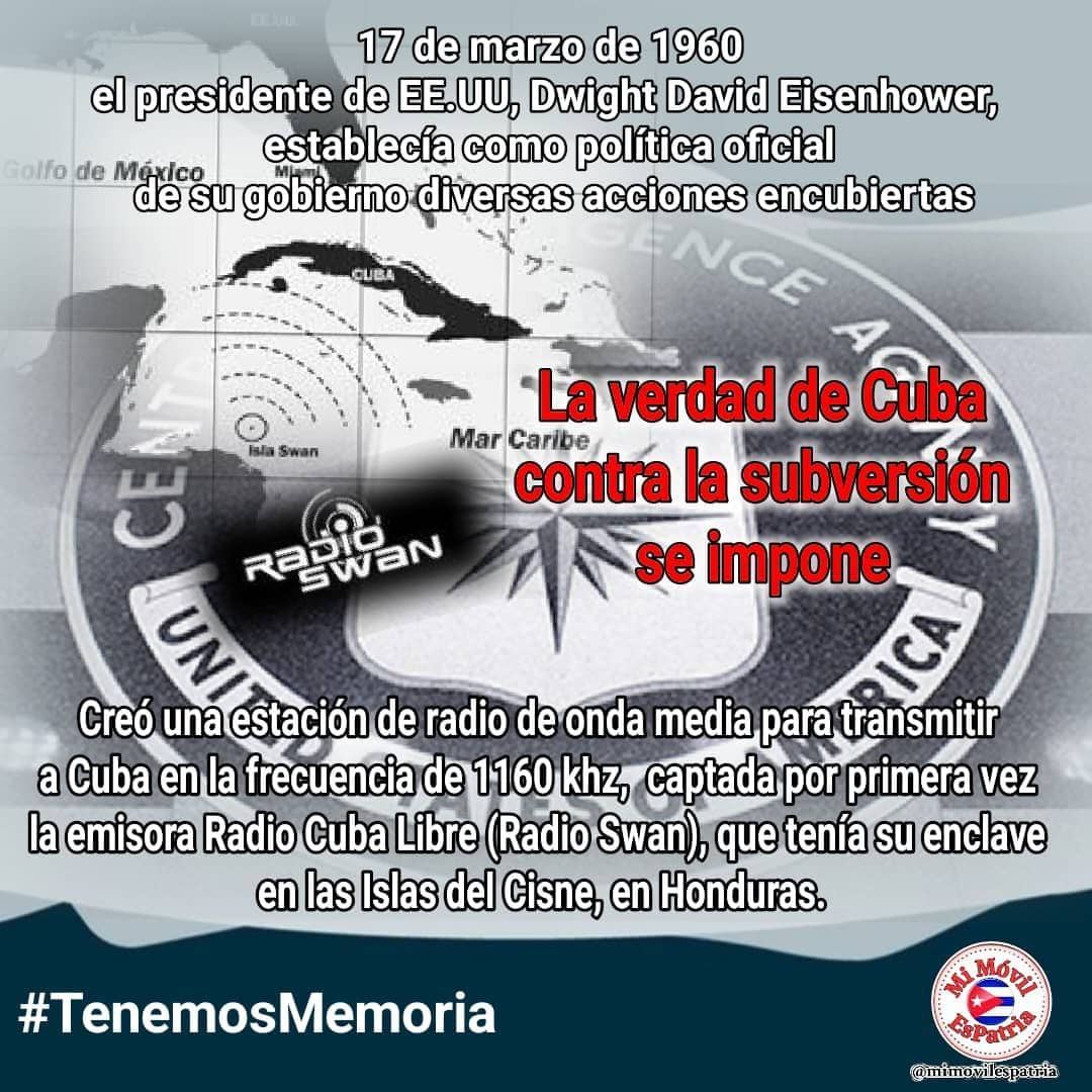 #Cuba recuerda hoy la firma en 1960, por el entonces presidente de E.U, Dwight D. Eisenhower, de un programa de actividades subversivas para derrocar al gobierno revolucionario de la isla conocido como programa de acción encubierta contra Cuba 
No lo lograron ni lo lograrán!💪🇨🇺
