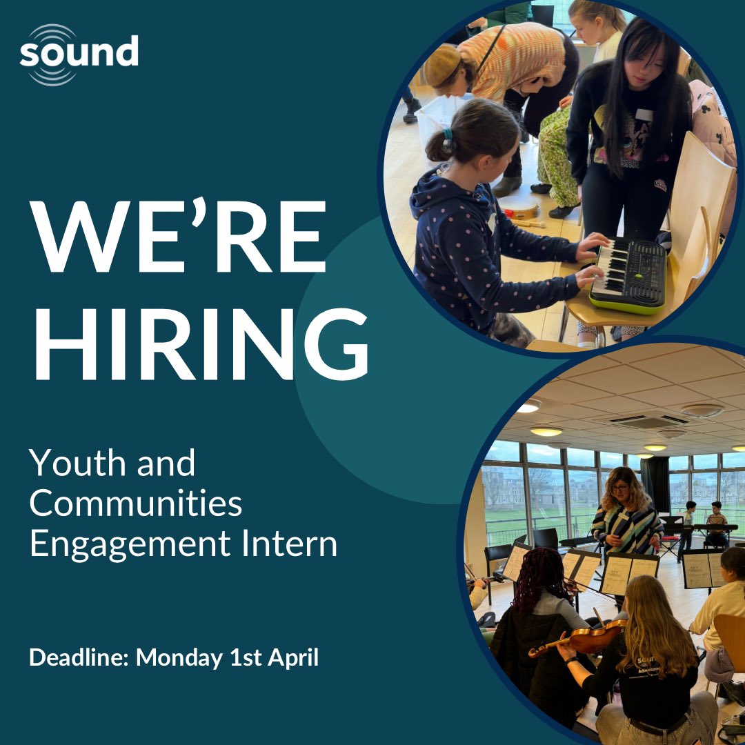 sound is offering a paid year-long part-time internship for a young graduate musician interested in developing their skills in managing and running events, workshops, and gaining experience working in the arts. For full job description and to apply: sound-scotland.co.uk/about/opportun…