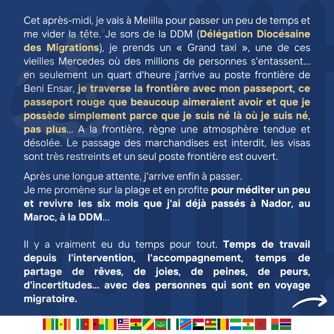 ddmigrations's tweet photo. ❕"Rien ne semble les arrêter de leur envie, de leur désir, de leur droit de rêver d'une vie meilleure."

▪️Depuis la #DDM nous continuerons à prendre soin et à accompagner nos frères et sœurs en mobilité👣..de #Pablo, appui technique DDM-Nador.

Swiper⬅️pour lire, bonne lecture! https://t.co/sNCrf92Xdl