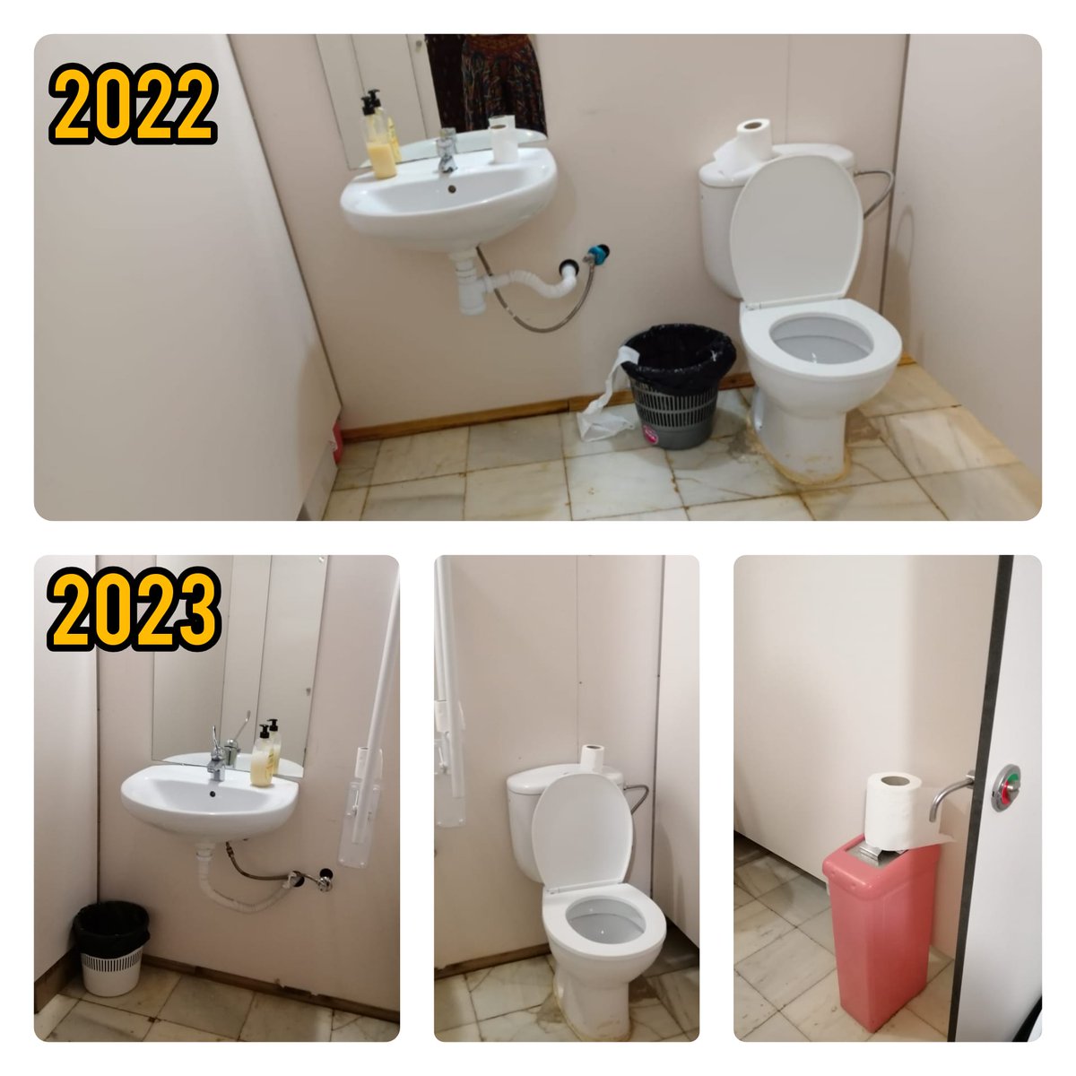 2024 y venimos reclamando (así se lo hemos recordado al <a href="/Ayto_Sevilla/">Ayuntamiento de Sevilla</a> ), para la prx #FeriadeSevilla

- Puntos de recarga de baterías distribuidos por el recinto
- Casetas públicas accesibles (acceso, aseos, tramo de barra) en la imagen, aseo de la municipal, con carencias. (1/2)