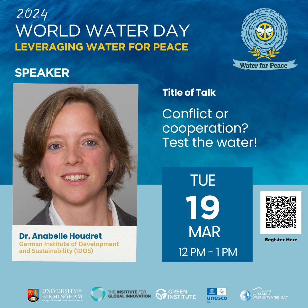 Today's @unibirmingham #WorldWaterDay event sees Dr Anabelle Houdret from @IDOS_research join us for a talk titled 'Conflict or cooperation? Test the water!' Click the link below to sign up for our Zoom meeting at 1200 (UK time). bham-ac-uk.zoom.us/webinar/regist…