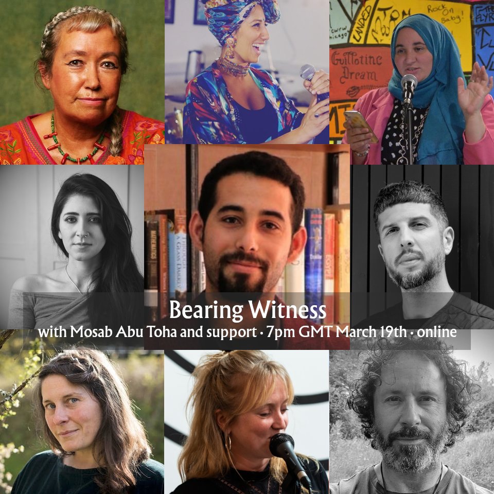 Tomorrow night I am honoured to read alongside @MosabAbuToha as well as the other lovely poets in this photo. Organised by Sophie Howarth, it’ll be a wonderful event. Cant make the Zoom? You can still donate (link below):eventbrite.co.uk/e/bearing-witn…