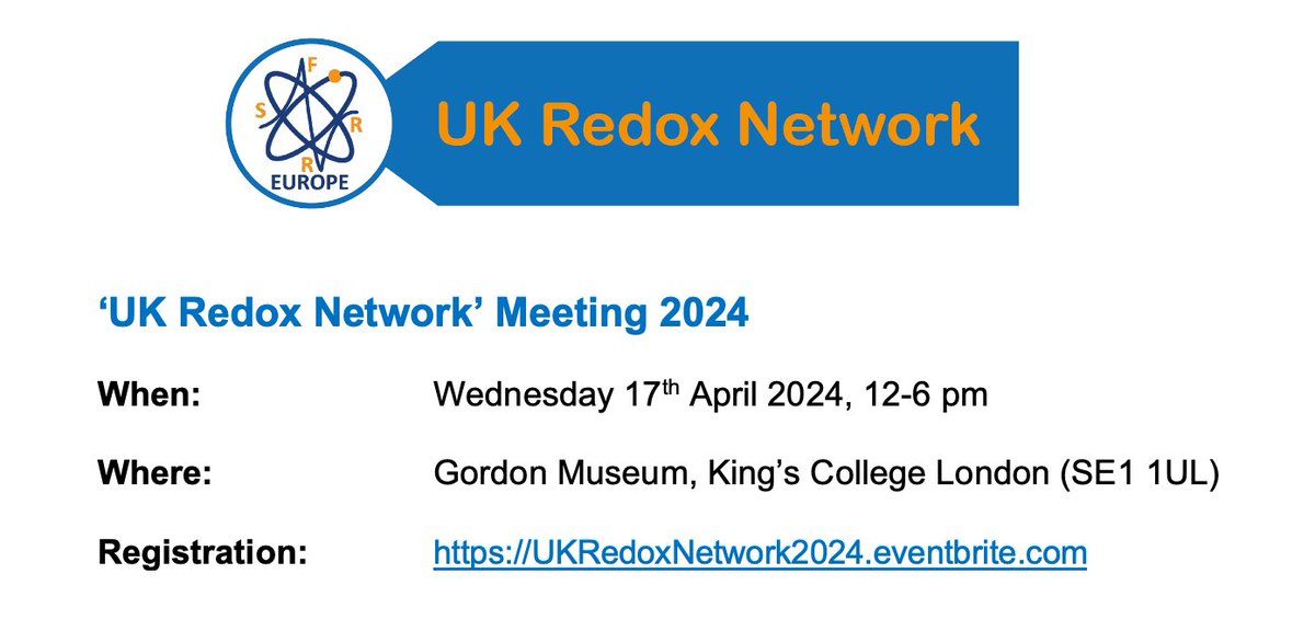 Join us for this #UKRedoxNetwork meeting on April 17th! Excellent opportunity to engage with the UK #redox community and to present your research (poster session and elevated talks for ECRs) Free registration: UKRedoxNetwork2024.eventbrite.com