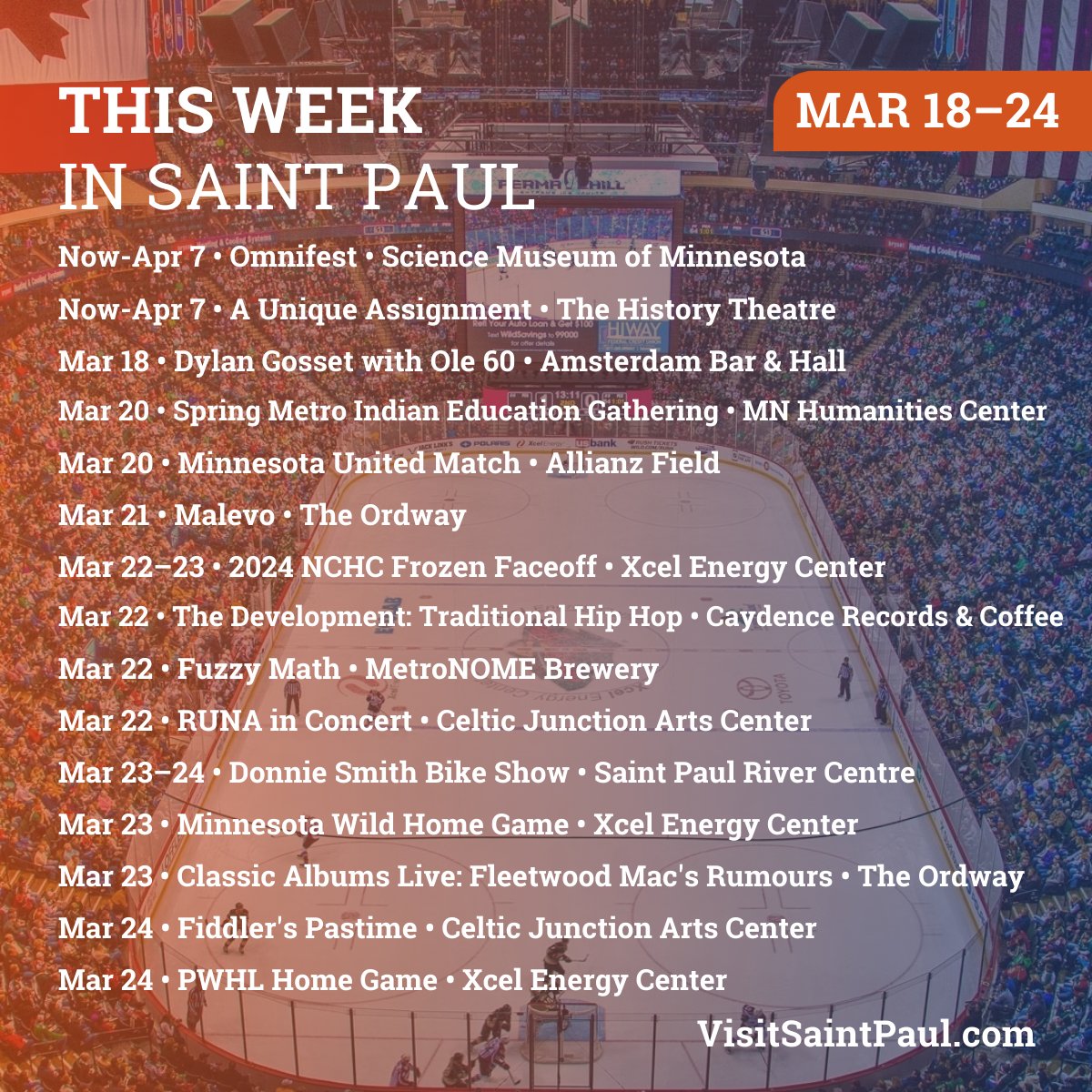 From hockey faceoffs to bike shows and cultural events, Saint Paul's got it all this week! 🏒 🎭 🎶 Subscribe to our newsletters for updates on upcoming events, exclusive deals and much more » visitsaintpaul.com/plan-your-trip… 💌 #VisitSaintPaul #SaintPaul #SaintPaulMN #StPaul