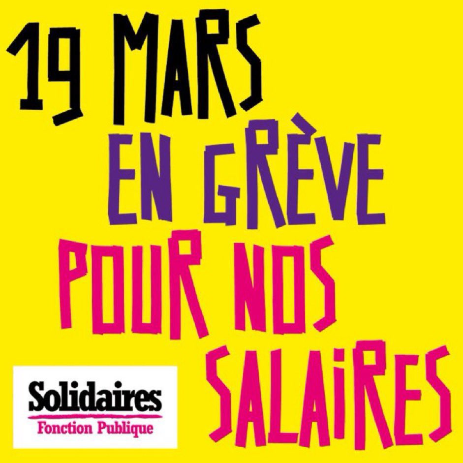 💥Demain ça sera la #greve19mars ! On sera dans la rue, en grève et mobilisé•es, pour nos salaires. 💥
⚡️Ensemble 🤝 exigeons enfin de vraies revalorisations pour tous•tes ! ⚡️