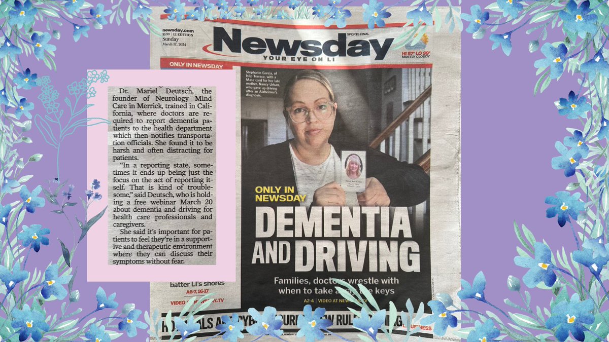 NeuroMINDcare's tweet photo. Appreciate being given the opportunity to contribute to this important article on dementia and driving that was the cover story of Newsday Sunday 3/17/24 https://t.co/mMwti9dZ94