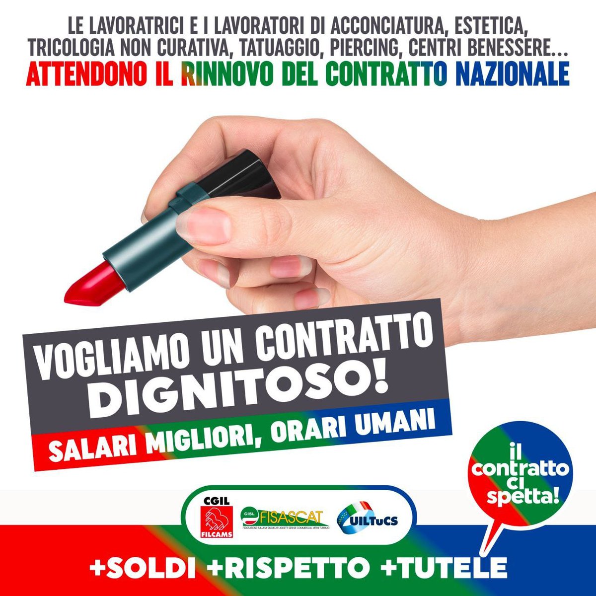🔴🟢🔵 Perché protestiamo?
💄 ✂️🖌 Per dare voce ai 130mila lavoratori e lavoratrici con il contratto Contratto Acconciatura ed Estetica, Tricologia non curativa, Tatuaggio, Piercing e Centri Benessere.
