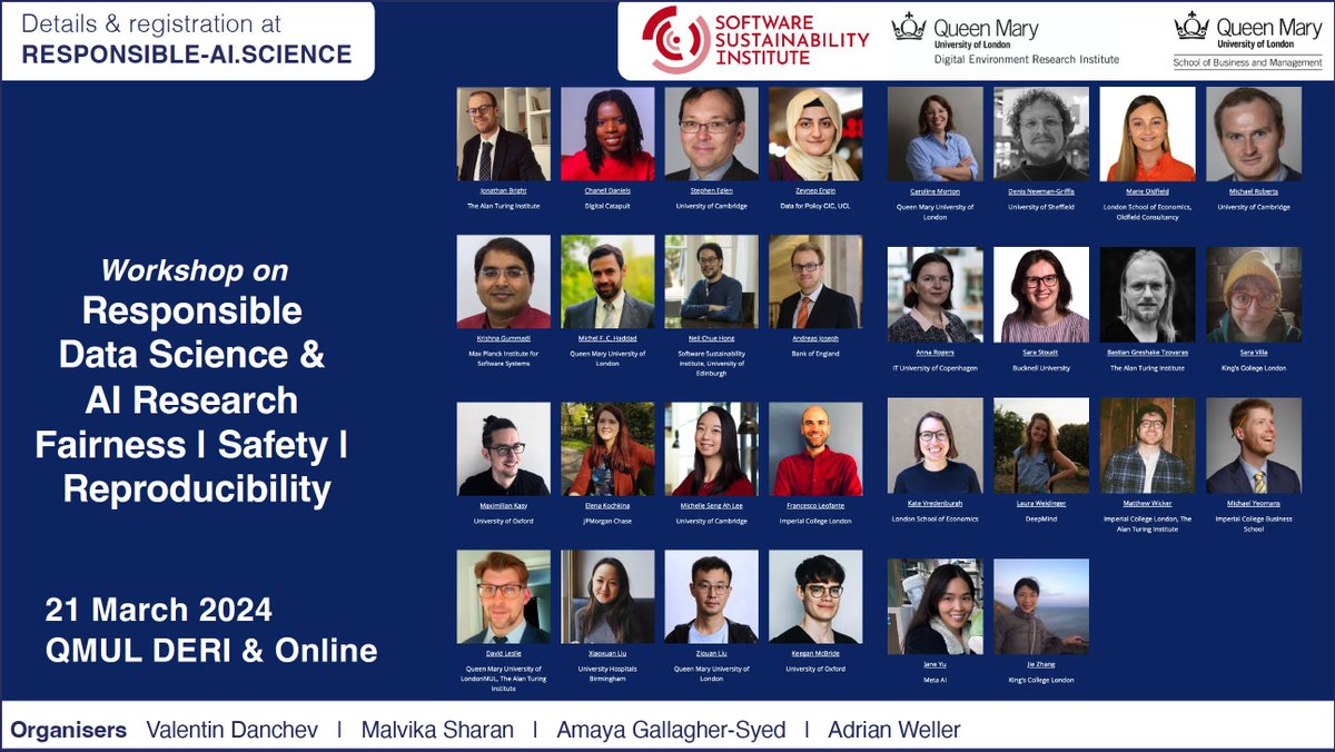 Valentin Danchev (@valdanchev) on Twitter photo The Workshop on Responsible Data Science and AI Research is this Thursday
We have an exciting lineup of speakers and panel sessions, for programme and (free) registration visit responsible-ai.science
Organised by <a href="/adrian_weller/">Adrian Weller</a> <a href="/MalvikaSharan/">Malvika Sharan</a> <a href="/amaya_gs/">AmayaGS</a> & me The Workshop on Responsible Data Science and AI Research is this Thursday
We have an exciting lineup of speakers and panel sessions, for programme and (free) registration visit responsible-ai.science
Organised by <a href="/adrian_weller/">Adrian Weller</a> <a href="/MalvikaSharan/">Malvika Sharan</a> <a href="/amaya_gs/">AmayaGS</a> & me