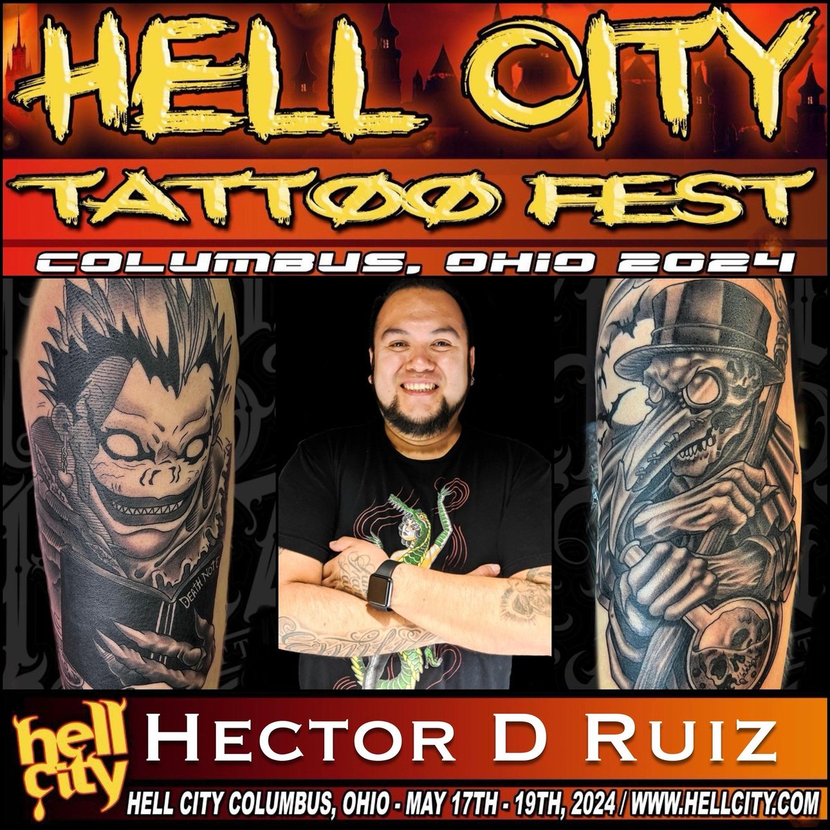 HellCity's tweet photo. Hector D Ruiz: @hdr_tattoos
Evolved Body Art: @EvolvedBodyArt
🔥Hell City Columbus: @HellCity 🔥
⚡️May 17th-19th: @HyattColumbus ⚡️
BOOK YOUR ROOMS BEFORE THEY SELL OUT! Be sure to contact The @HyattColumbus directly at 614-463-1234 or Email columbus.regency@hyatt.com https://t.co/bvIMzphyel