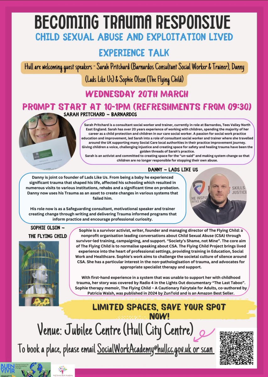 Really pleased to be a speaker at this event in Hull- and to tell my story to social workers. I’ll be drawing upon the conversation with a headteacher in 2019 that acted as the catalyst to the set up of #TheFlyingChildProject - and giving my perspective on what it was like being