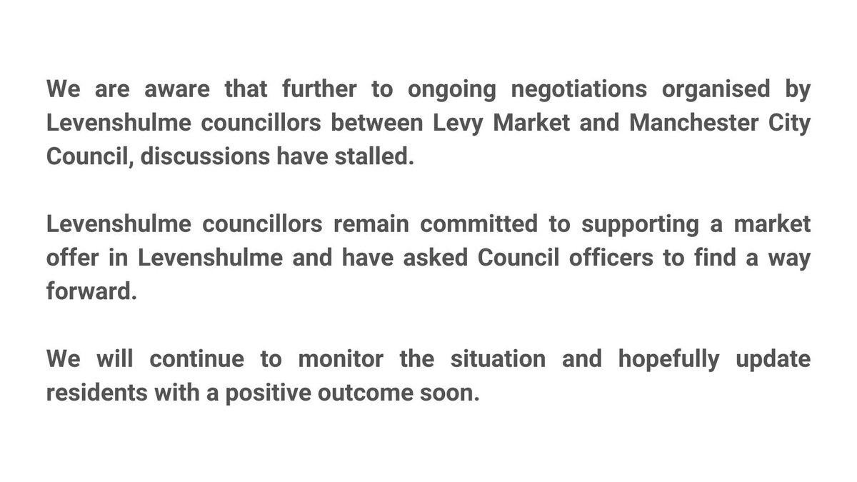 LevyCllrs's tweet photo. ☆ Update about Levenshulme Market ☆

@AfzalKhanMCR @GwynneMP https://t.co/S8h1sTdjnt