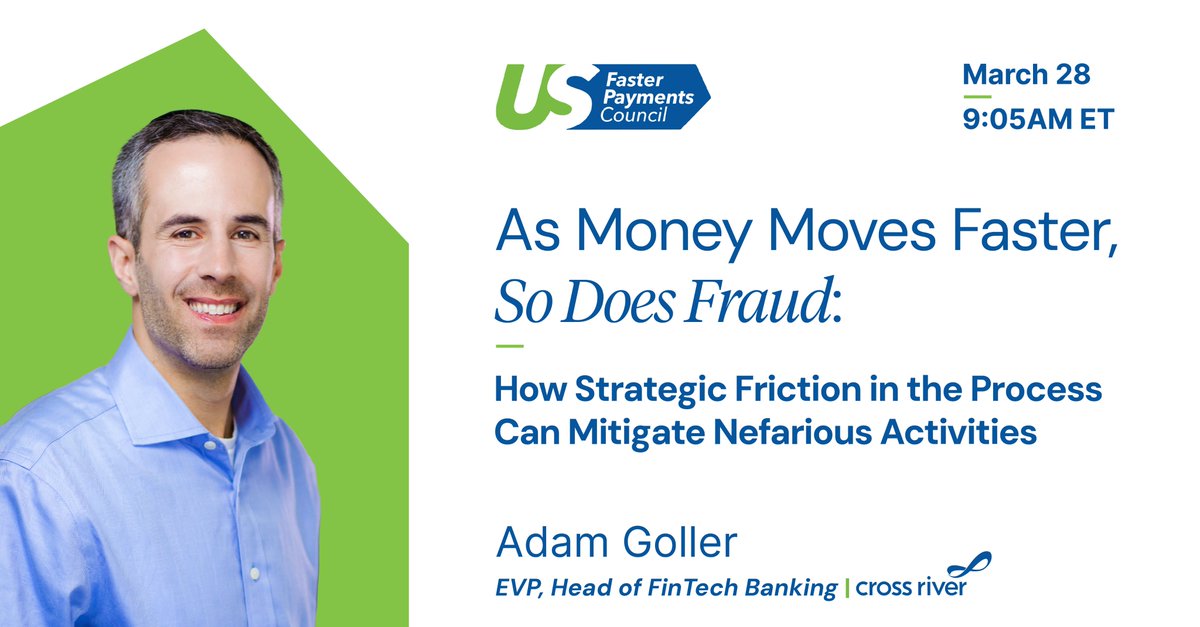 How do we move money faster and safely? Join as our Head of FinTech Banking, Adam Goller moderates the @Faster_Payments 2024 Spring Meeting on 3/28 with Soups Ranjan, of @sardine, Reggie Hall, of Orum, Fang Yu, of DataVisor. #FasterPayments #ResponsibleMoneyMovement