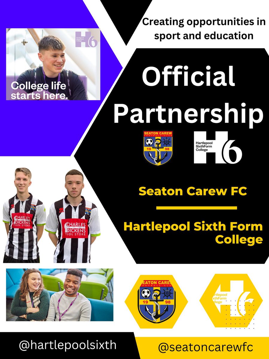 Seaton Carew FC - Hartlepool 6th Form College Partnership Seaton Carew FC are thrilled to announce an exciting official partnership with Hartlepool 6th Form College. @hartlepoolsixth