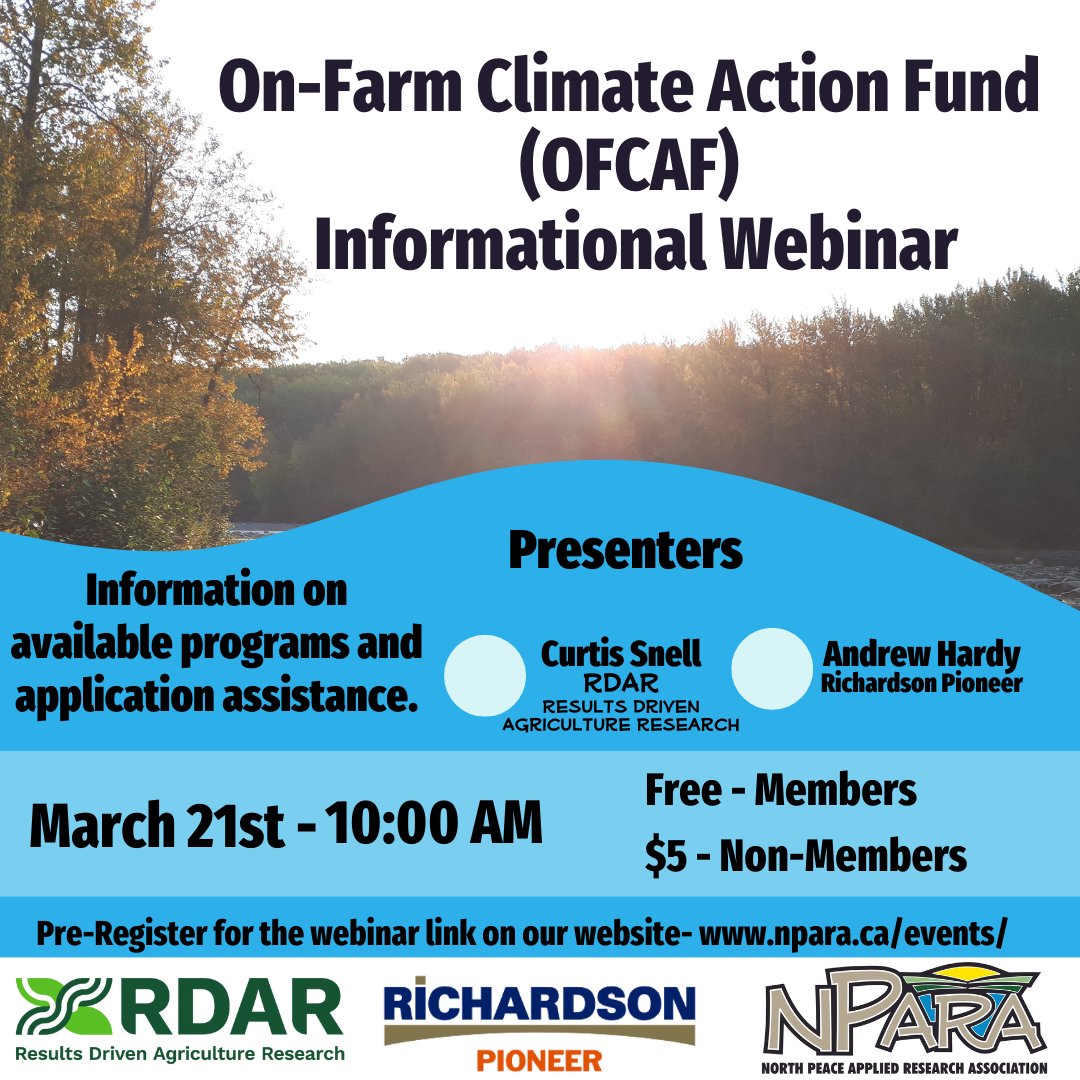 Want to learn about the On-Farm Climate Action Fund program and how to apply? Join our webinar March 21st with speakers from RDAR and Richardson Pioneer for info OFCAF and how to apply. Register here npara.ca/events/ofcaf-w… #abag #albertaagriculture #fundingopportunities