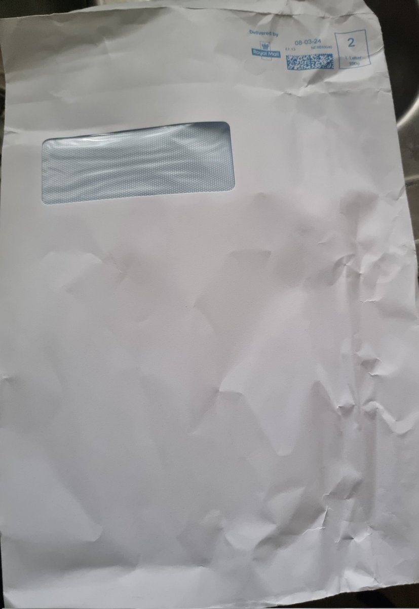 Charlousaurus's tweet image. @RoyalMailHelp @RoyalMail Pretty unacceptable that a letter posted on the 8th March, second class has taken 10 days to arrive with me, put through my door in this state today. Yet you have still put the cost of postage up! #royalmail #postagecosts #2ndclass
