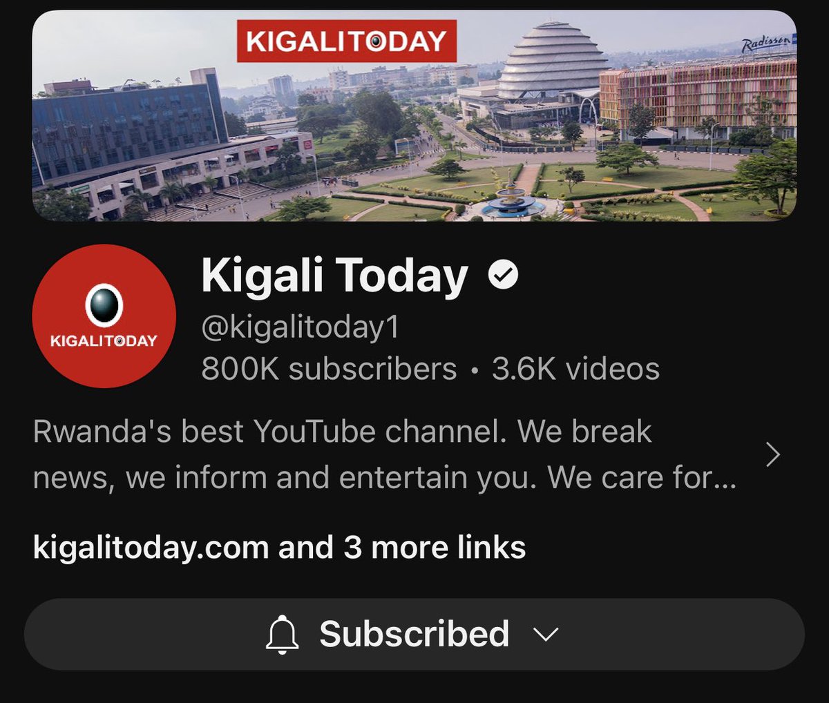We are celebrating 800,000 subscribers on our YouTube channel👉 youtube.com/@kigalitoday1/…🎉. 

Turashimira abantu bose badahwema kutugaragariza urukundo mu byo dukora. Kanda SUBSCRIBE nonaha kugira ngo nawe winjire mu muryango mugari w’abakunzi ba Kigali Today!