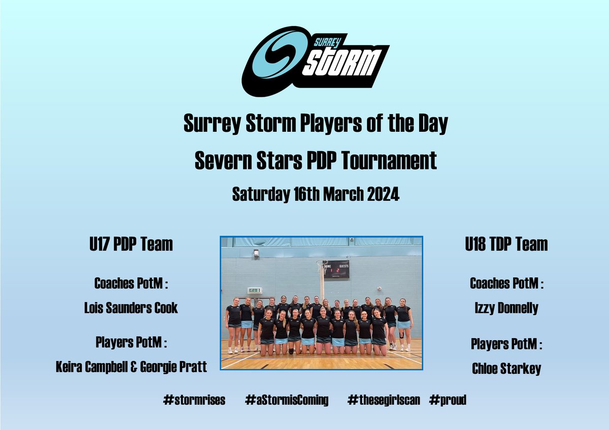 a huge thank you to <a href="/SevernStarsPP/">Severn Stars Pathway</a> for hosting our PDP teams this weekend at your fab tournament.  Congrats to everyone who was selected and played, but an extra shout out to our Stormies awarded Players of the Match! #proudcoach #Tournaments #thankyou #aStormisComing
