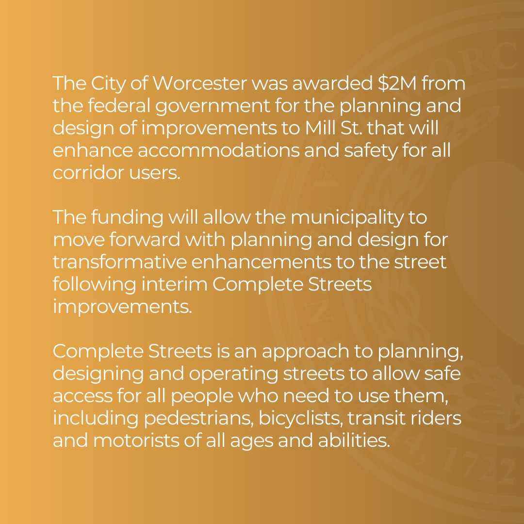 TweetWorcester's tweet photo. The City of Worcester has been awarded funding for Mill Street Improvements.

Learn more: 
https://t.co/rcNT6lT5lV https://t.co/VCTIaefLf7