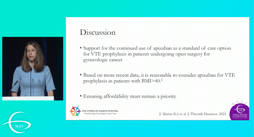 Setting the standard for postoperative venous thromboembolism prophylaxis in gyn cancer patients: Apixaban showed similar outcomes with lower cost compared to enoxaparin Knisely #gyncsm #SGOMtg Cost $10 Apixiban, $20 enoxaparin