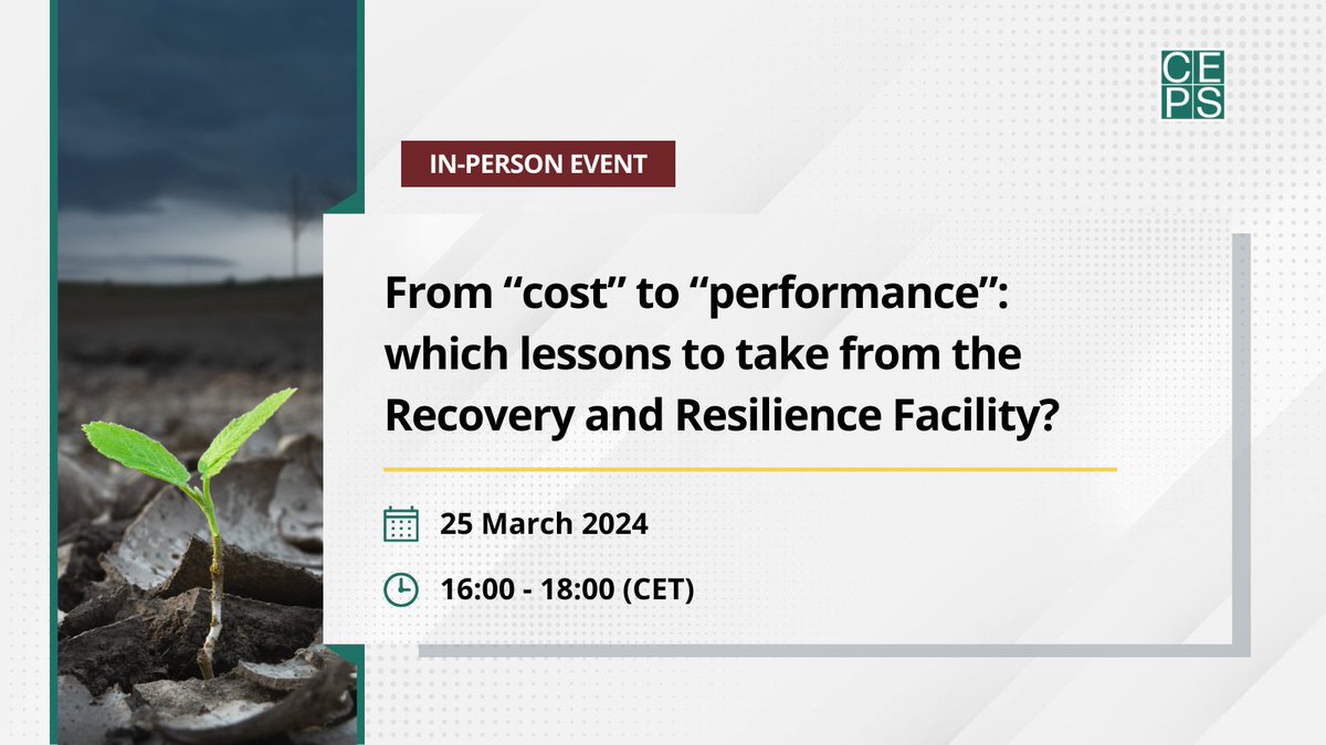 📅 In one week!

Listen to our speakers debate the implications of the Recovery and Resilience Fund in this upcoming CEPS event, with:
📌@f_corti1992
📌Daniel Nigohosyan, @Ecorys
📌Geraldine Mahieu, @EU_Commission
📌Chiara Pancotti, CSIL
📌@atanaspekanov, @WIFOat

Register HERE: