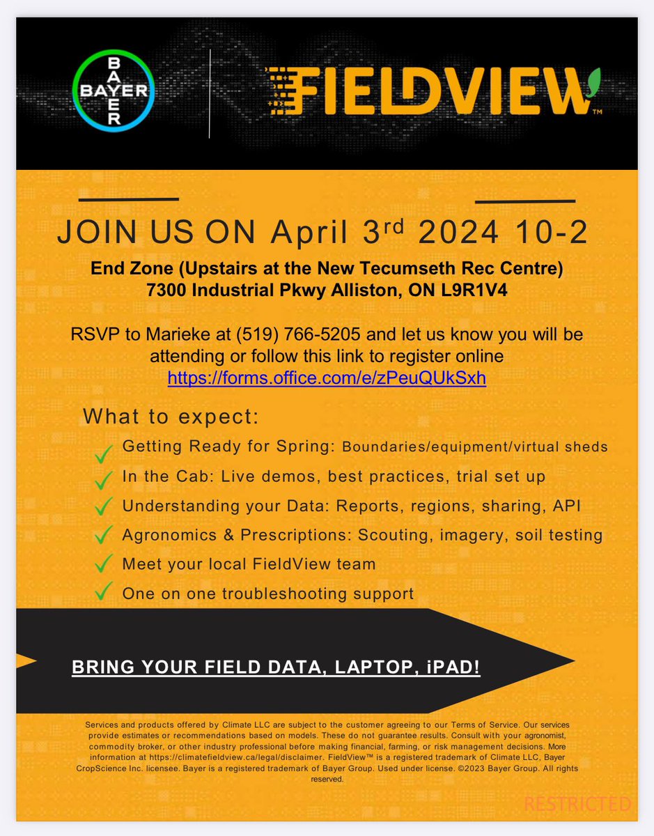 Spring is coming- let’s get you #FieldviewReady! Join us April 3rd in Alliston- register directly with me or by the 🔗 

forms.office.com/pages/response…