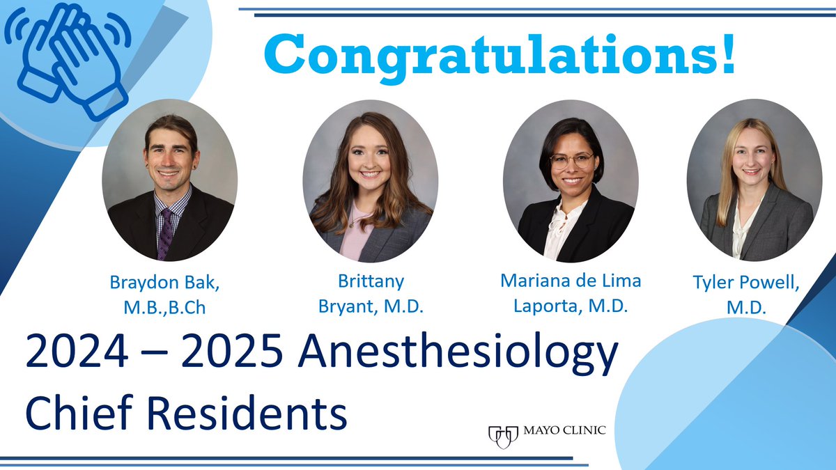 Congratulations to our 2024-2025 @MayoAnesthesia Chief Residents!! We are looking forward to your leadership!