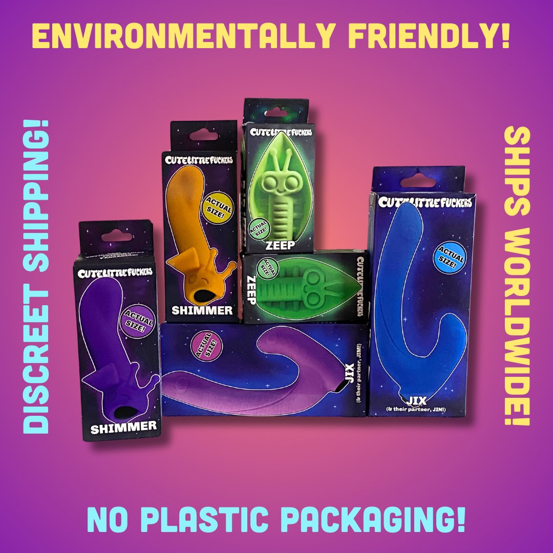 Our adorable monsters in their environmentally friendly, plastic-free packaging~ Each box showcases the actual size of our toys. And yes, we ship worldwide and it's 100% discreet! Amazing 🌎💖