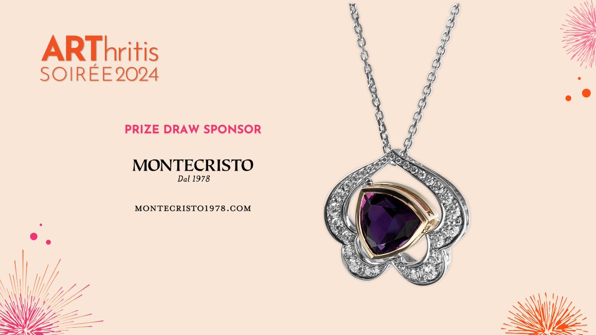 Thank you @Montecristo_78 for returning as the Exclusive Prize Draw sponsor of the 2024 ARThritis Soirée. See details of this year's beautiful handcrafted Amethyst & Diamond necklace and buy prize draw tickets: ow.ly/XHyM50QUK1L #ArthritisResearch