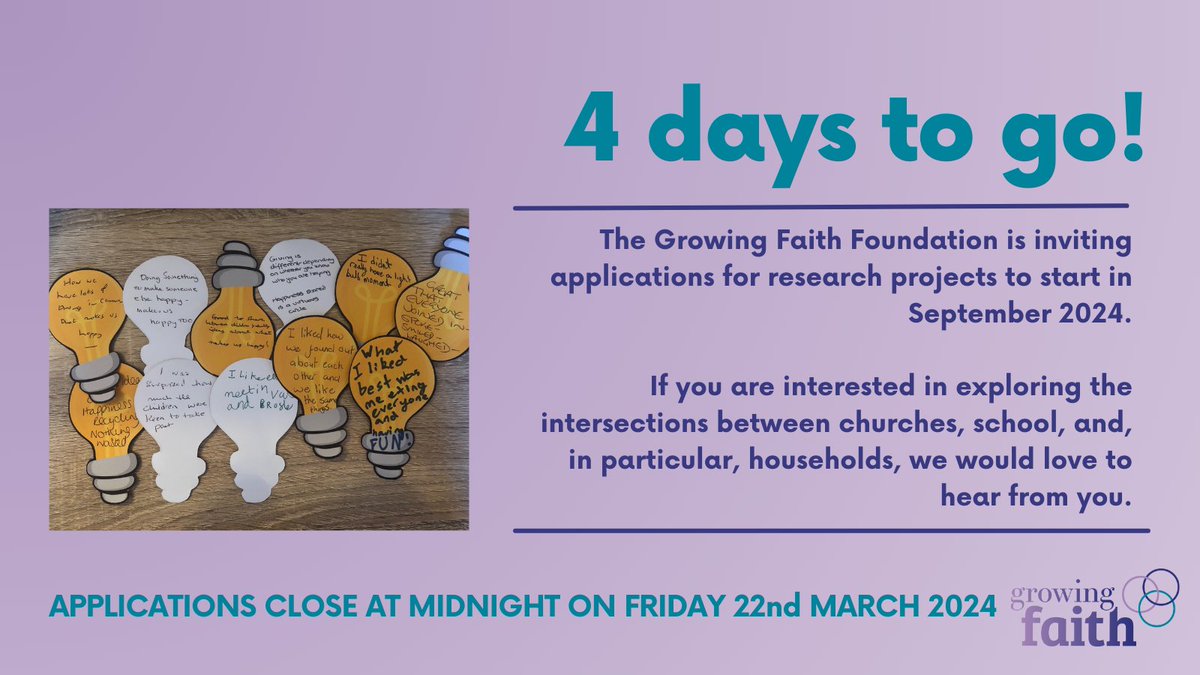 We'd love to receive your application to research with us, for projects starting in September 2024 - but you'd better be quick! There are now just 4 days to go! churchofengland.tfaforms.net/4903862