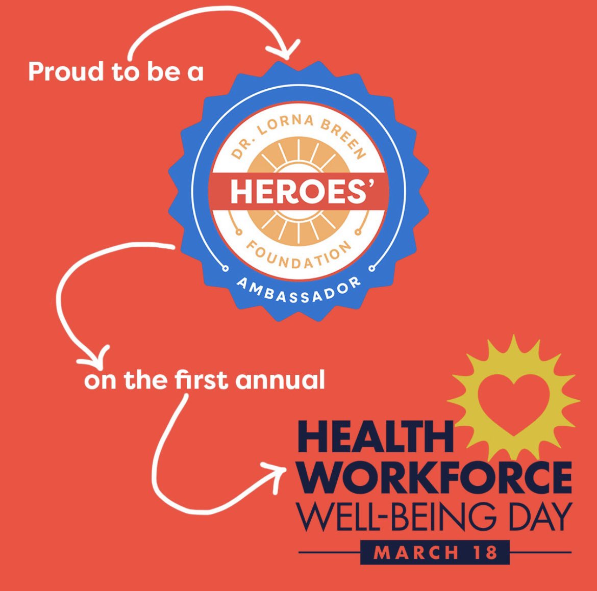 Proud to be an Ambassador for @DrBreenHeroes 🌟 Today, on Health Workforce Well-Being Day, let's pledge to support our healthcare community's mental health and well-being. Together, we can help care for our caregivers. #HealthWorkerWellbeing #HWWBDay