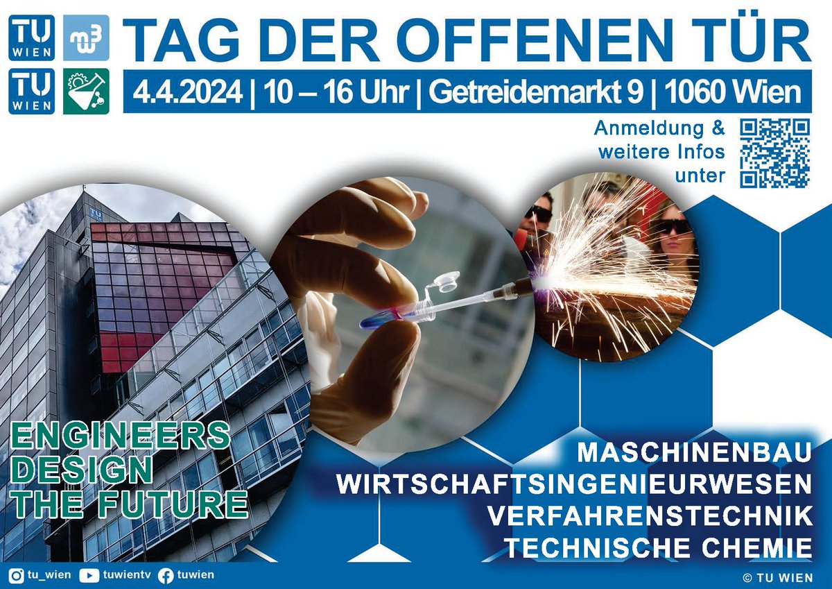 🏛Visit us on our #openday on the 4th of april 2024 from 10 am to 4 pm at the campus Getreidemarkt! Get to know: mechanical engineering ⚙️ mechanical engineering-management ⚙️📈 chemical and process engineering ⚗️technical chemistry🧪 #chemistry_tuw #chemistry