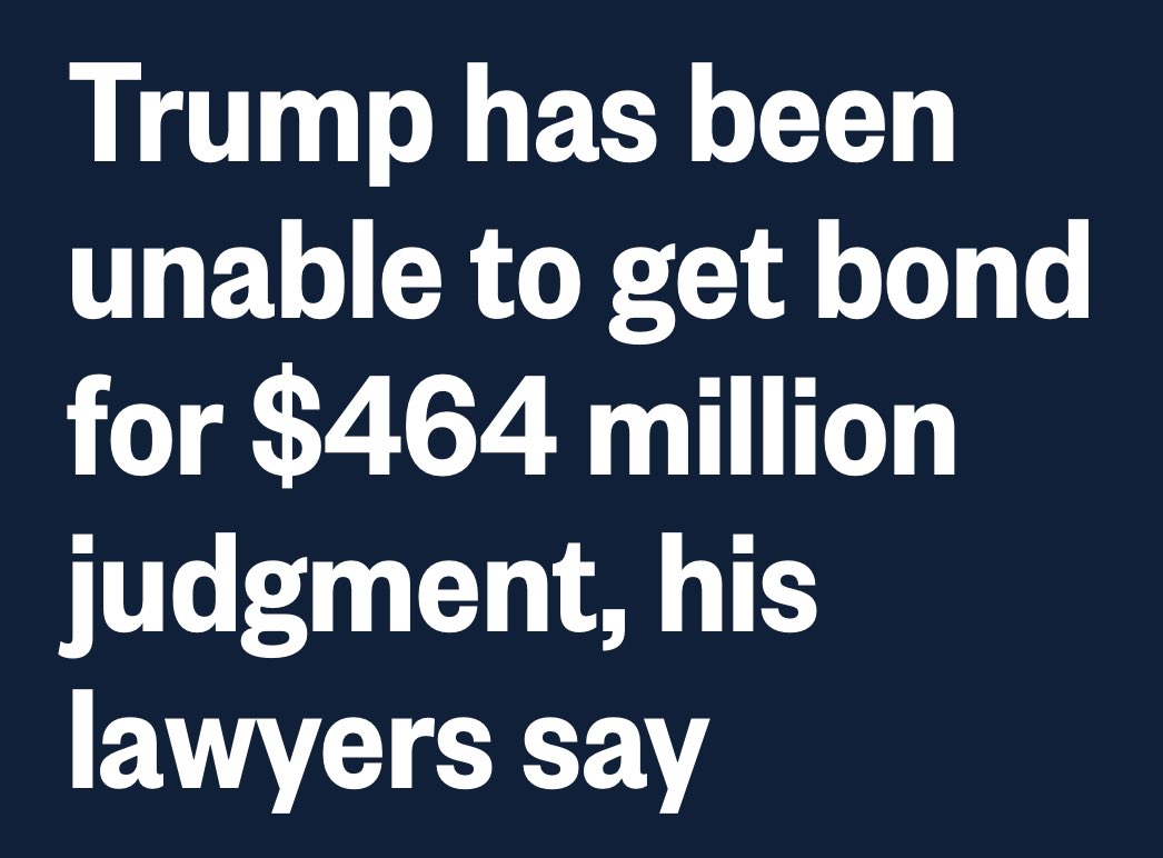 So Trump claims to be a Billionaire many times over. Coming up with $464M should be easy for this loudmouth piece of sh*t. The real truth is he doesn't have a pot to piss in or a window to through it out. Hey Donny why don't you call your butt buddy Mr Pillow!