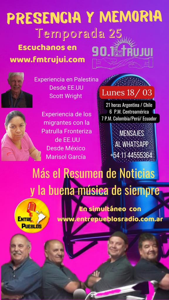 Hoy comienza una nueva temporada de Presencia y Memoria x <a href="/fmtrujui/">Fm Trujui</a> . 25 años ininterrumpidos en el aire