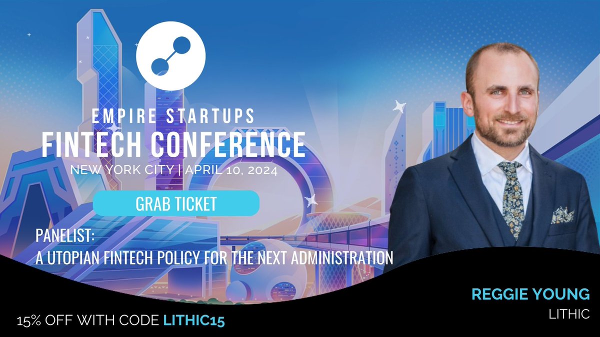ReggieCYoung's tweet image. Excited to talk the future of fintech policy at @EmpireStartups&apos;s Empire Fintech conference in NYC on April 10!

If you&apos;re thinking of going, use the code LITHIC15 for 15% off

And obviously let me know if you&apos;ll be there and want to connect!

#nyfintechweek #empirefintech